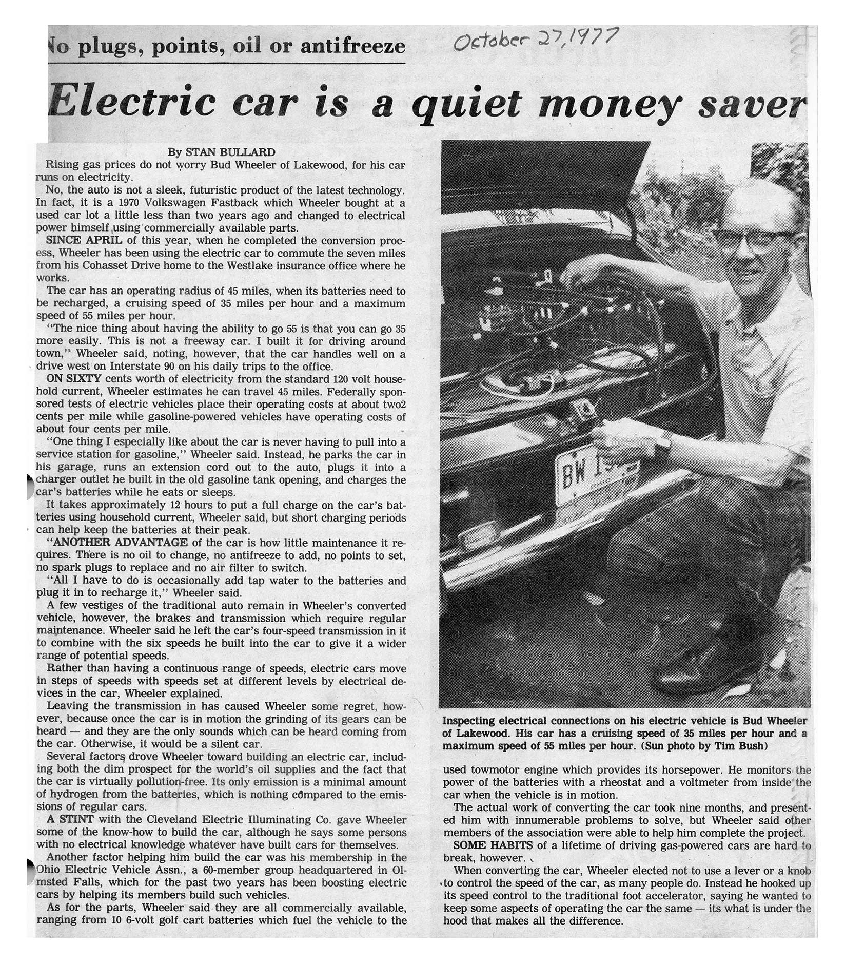 Bud Wheeler Electric Car Newspaper Article